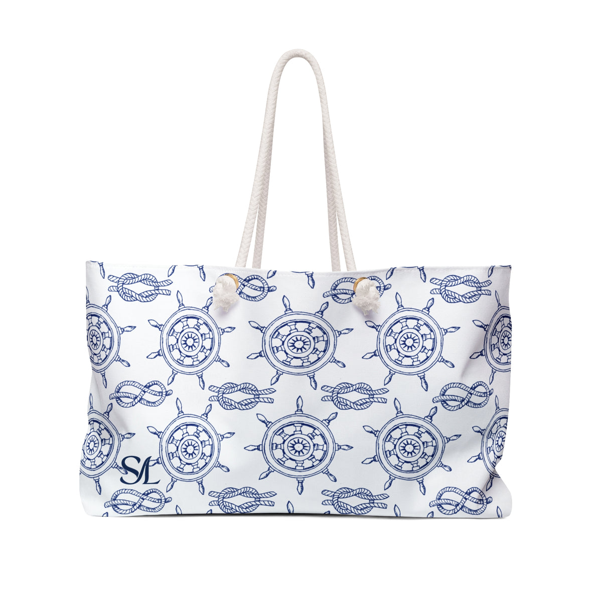 Voyager 24 × 13 inch weekender tote with a ship's wheel print — front product photo