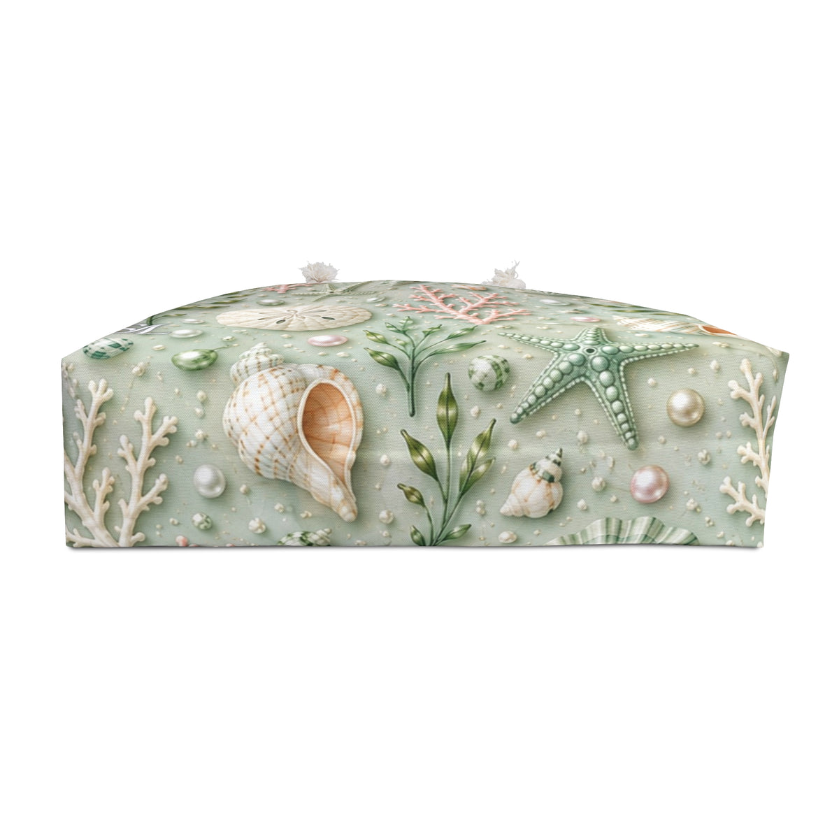Seaside Pearl 24 × 13 inch weekender tote with soft green sea life — product photo 4