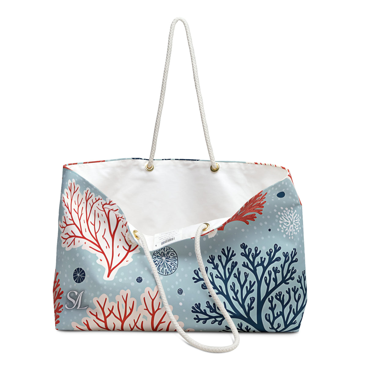 Coral Bay 24 × 13 inch weekender tote with coral and starfish — product photo 3
