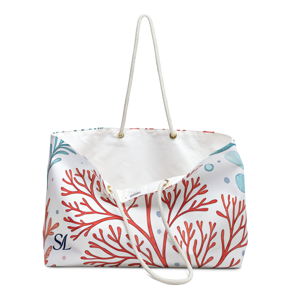 Reef Garden 24 × 13 inch weekender tote with watercolor coral and seaweed — product photo 3