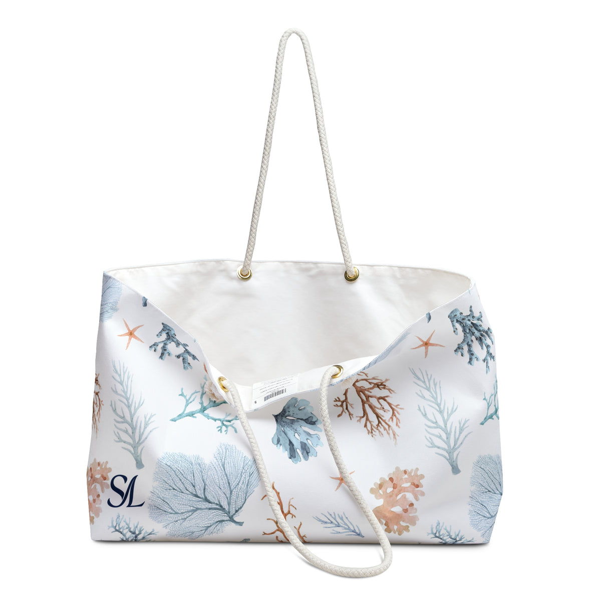 Seaside Coral 24 × 13 inch weekender tote with a coral-inspired print — product photo 3