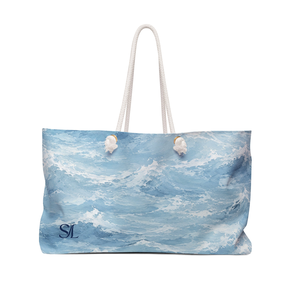 Ocean Tide 24 × 13 inch weekender tote with painterly blue water — product photo 1