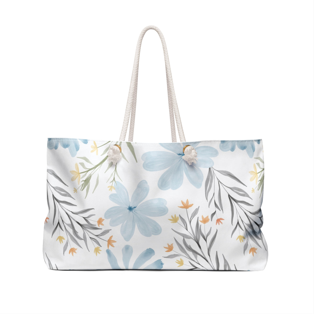 Coastal Wildflower 24 × 13 inch weekender tote with light blue wildflowers — product photo 2