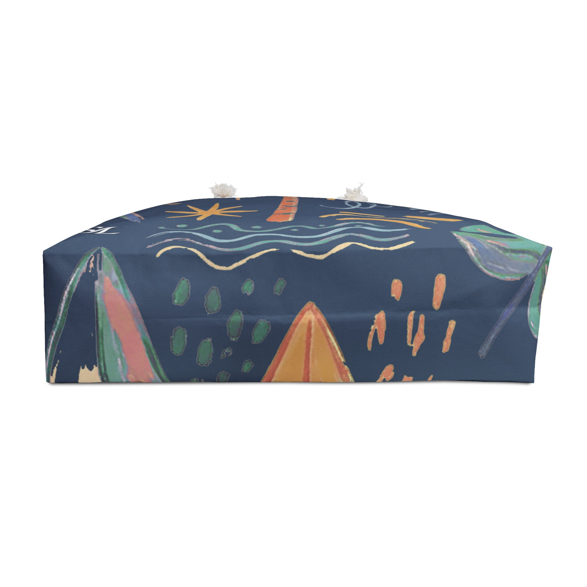 Boardwalk 24 × 13 inch weekender tote with navy tropical shapes and waves — product photo 4