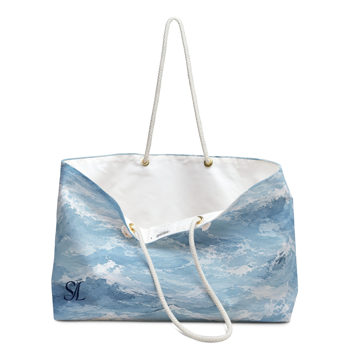 Ocean Tide 24 × 13 inch weekender tote with painterly blue water — product photo 3