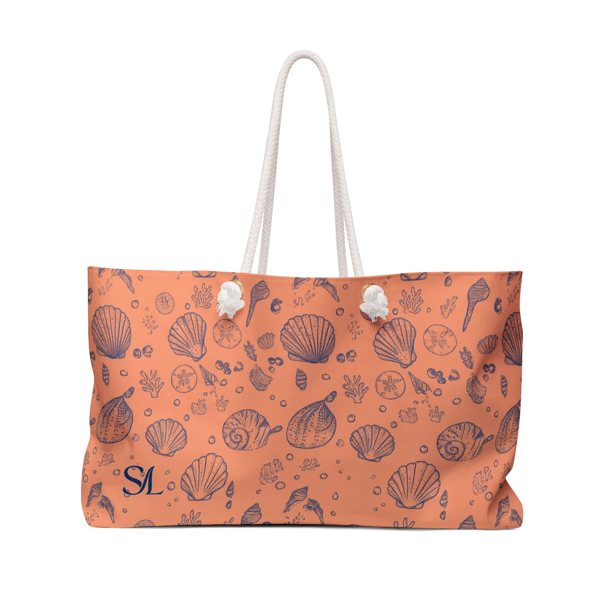 Sunset Shore 24 × 13 inch weekender tote with orange shell motifs — product photo 1