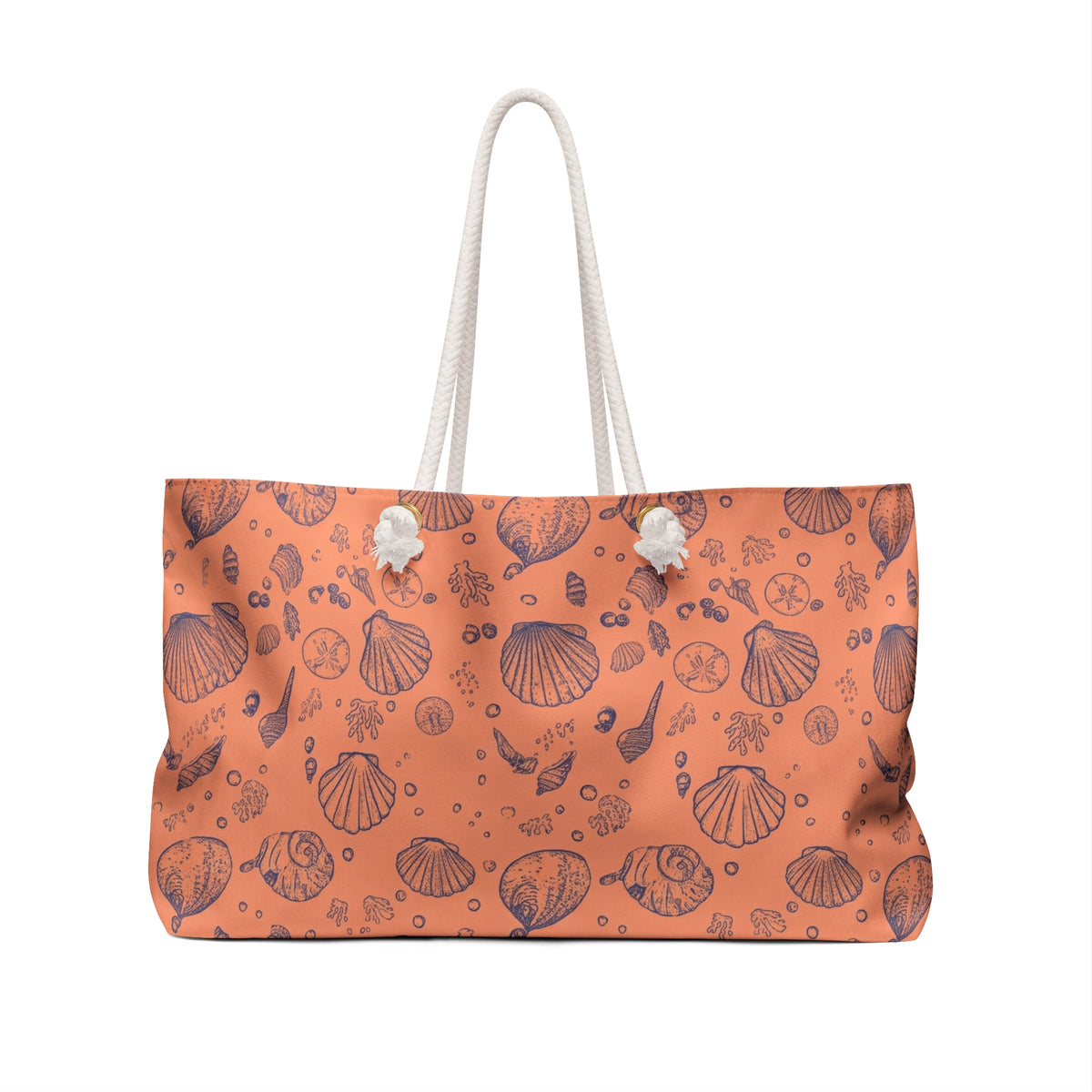 Sunset Shore 24 × 13 inch weekender tote with orange shell motifs — product photo 2