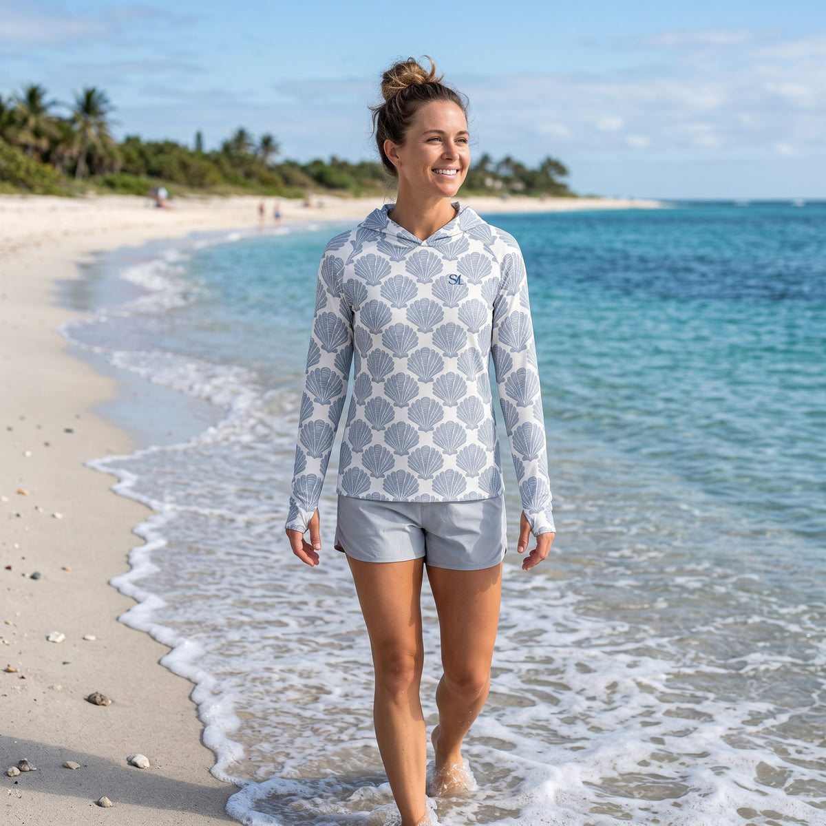 Saltline Classic Scallop UPF 50+ sun hoodie lifestyle image