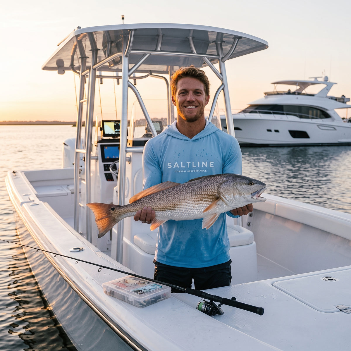 Saltline Open Ocean UPF 50+ sun hoodie lifestyle image