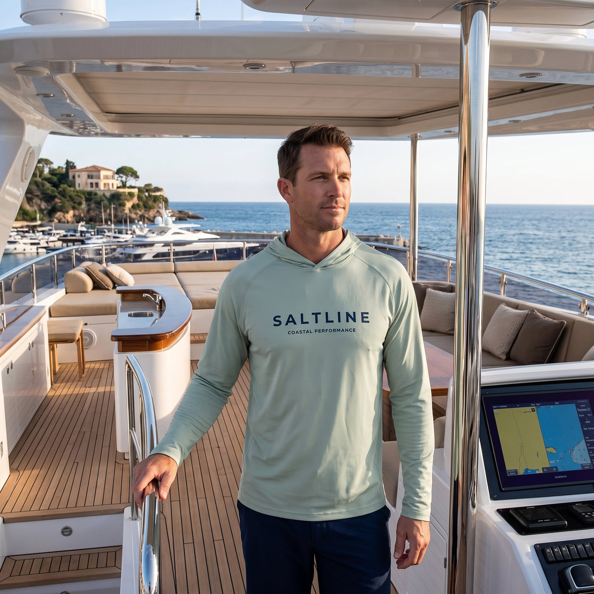 Saltline Sea Salt UPF 50+ sun hoodie lifestyle image