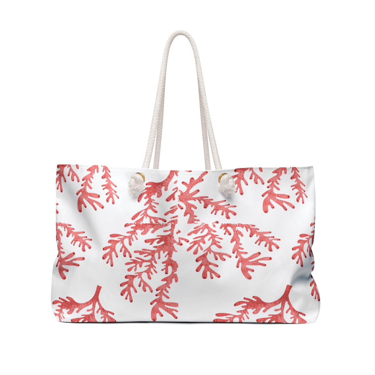 Barrier Reef 24 × 13 inch weekender tote with orange coral on a white background — product photo 2