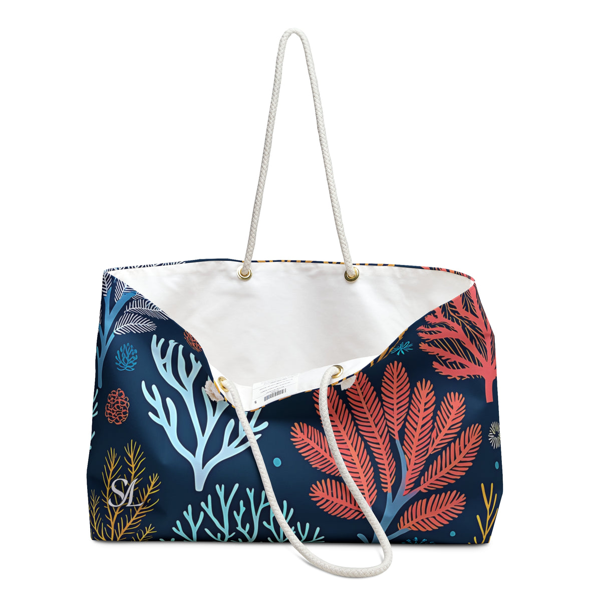 Midnight Coral 24 × 13 inch weekender tote with a coral-inspired print — product photo 3