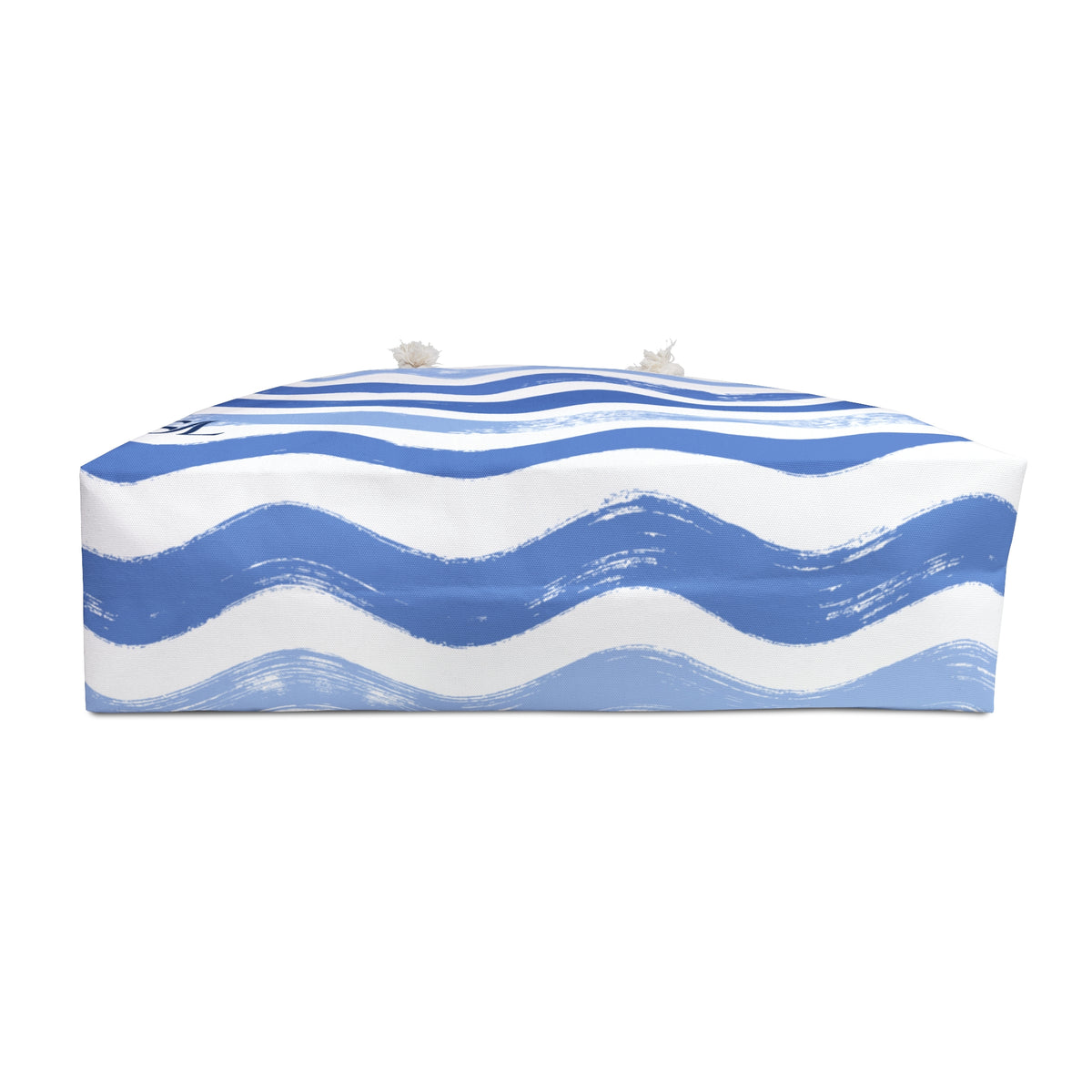 Ocean Swell 24 × 13 inch weekender tote with horizontal blue and pale blue waves — product photo 4