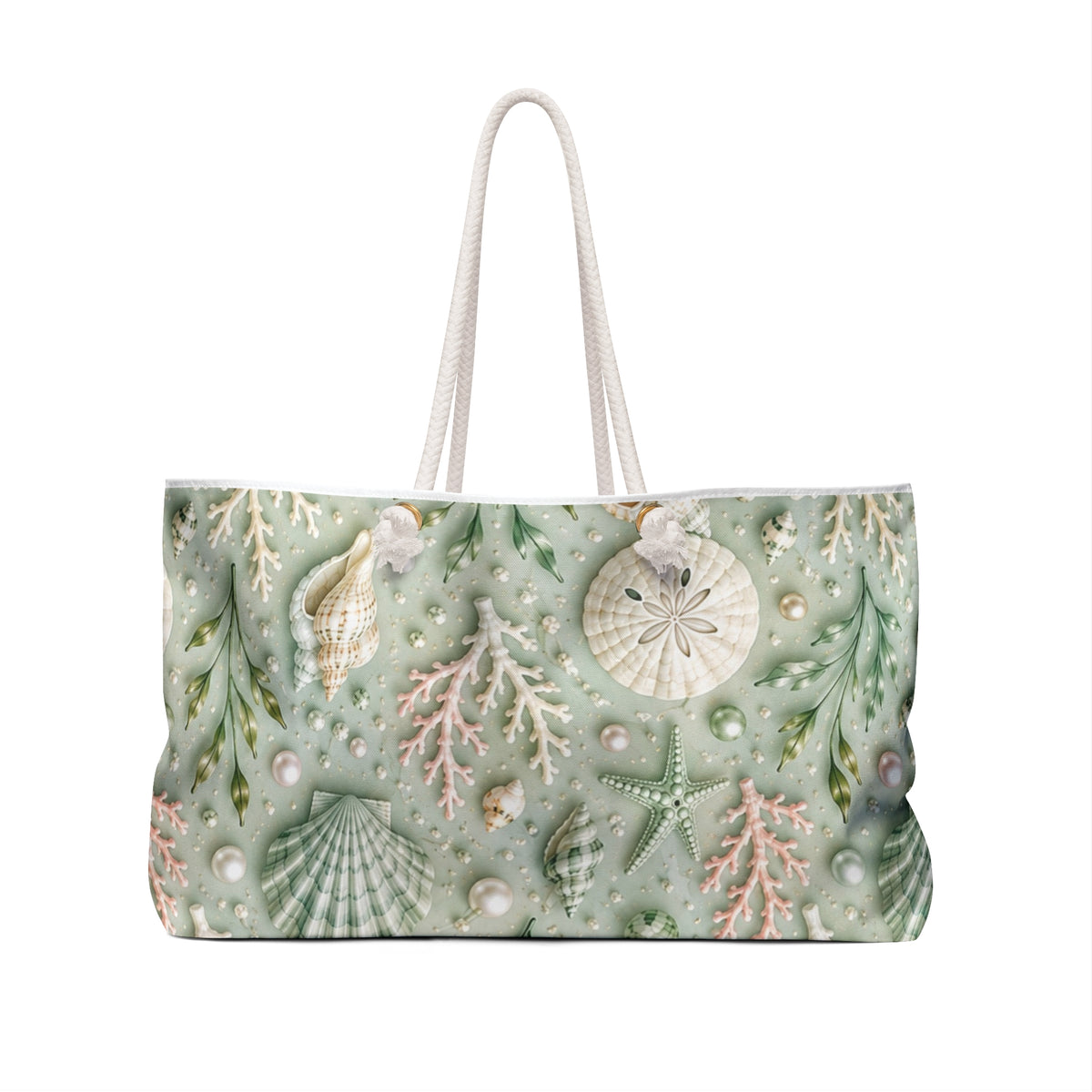 Seaside Pearl 24 × 13 inch weekender tote with soft green sea life — product photo 2