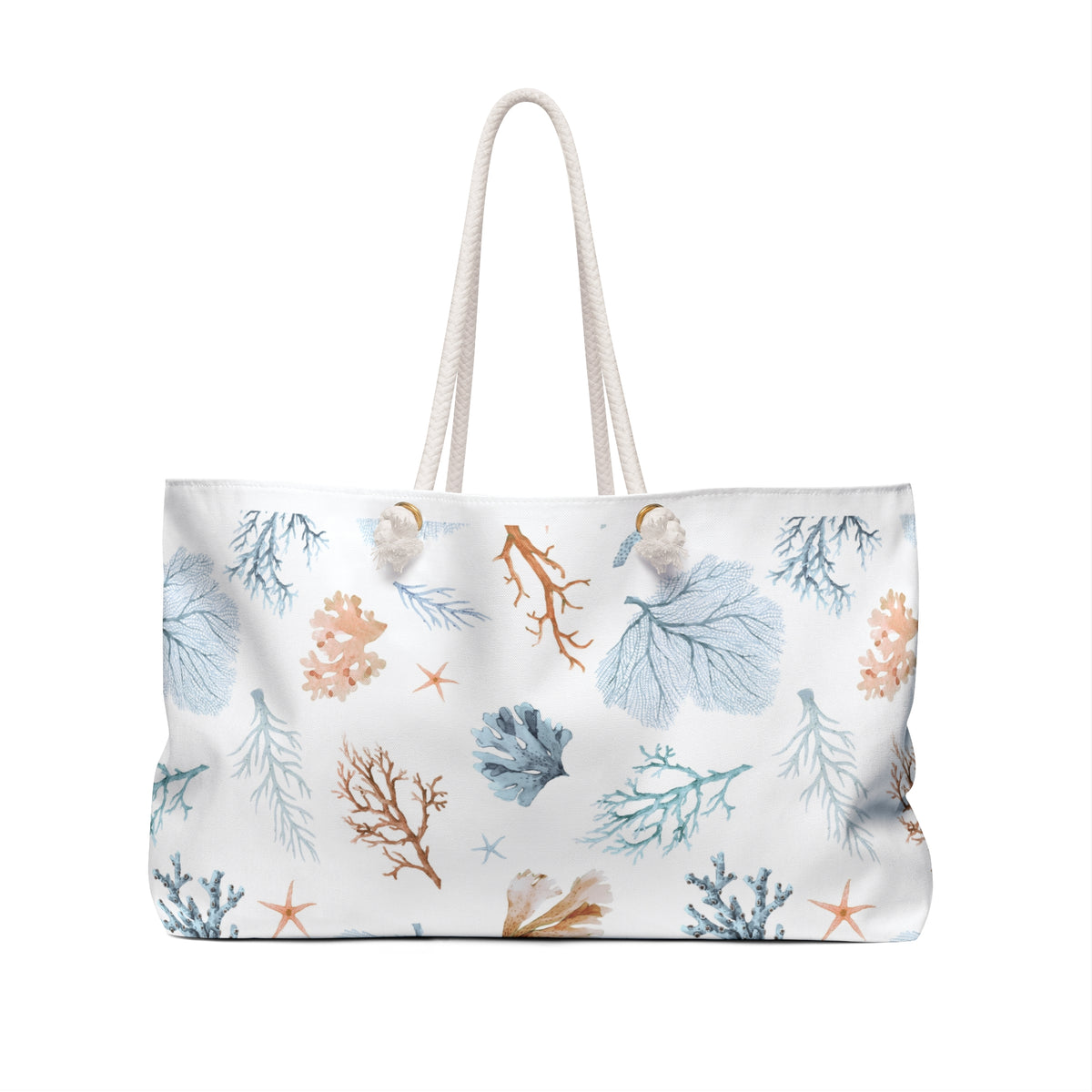 Seaside Coral 24 × 13 inch weekender tote with a coral-inspired print — product photo 2