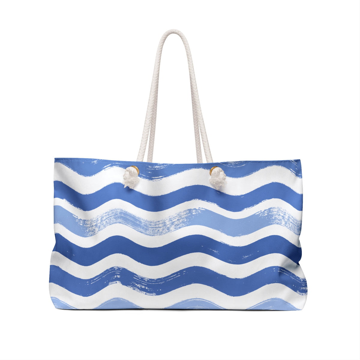 Ocean Swell 24 × 13 inch weekender tote with horizontal blue and pale blue waves — product photo 2