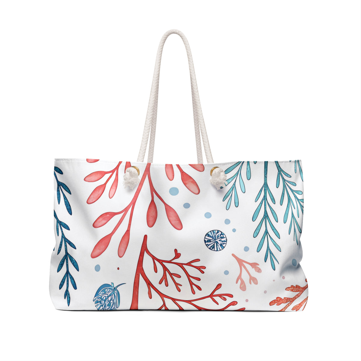 Reef Garden 24 × 13 inch weekender tote with watercolor coral and seaweed — product photo 2