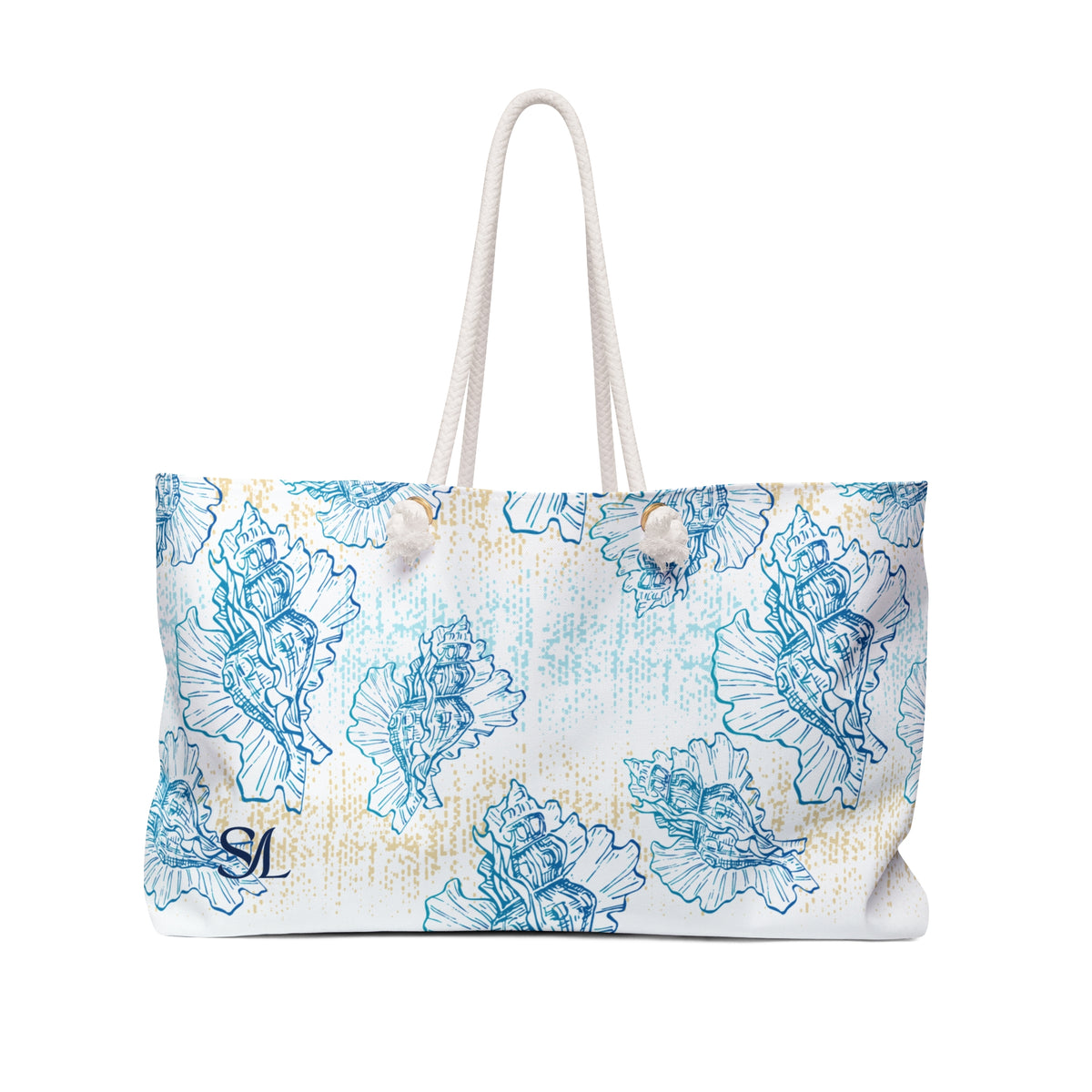 Triton 24 × 13 inch weekender tote with soft blue florals — front product photo