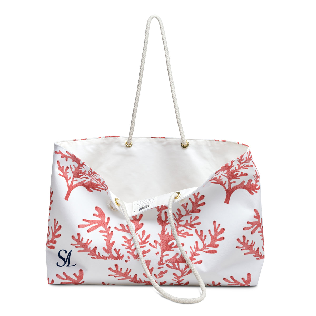 Barrier Reef 24 × 13 inch weekender tote with orange coral on a white background — product photo 3
