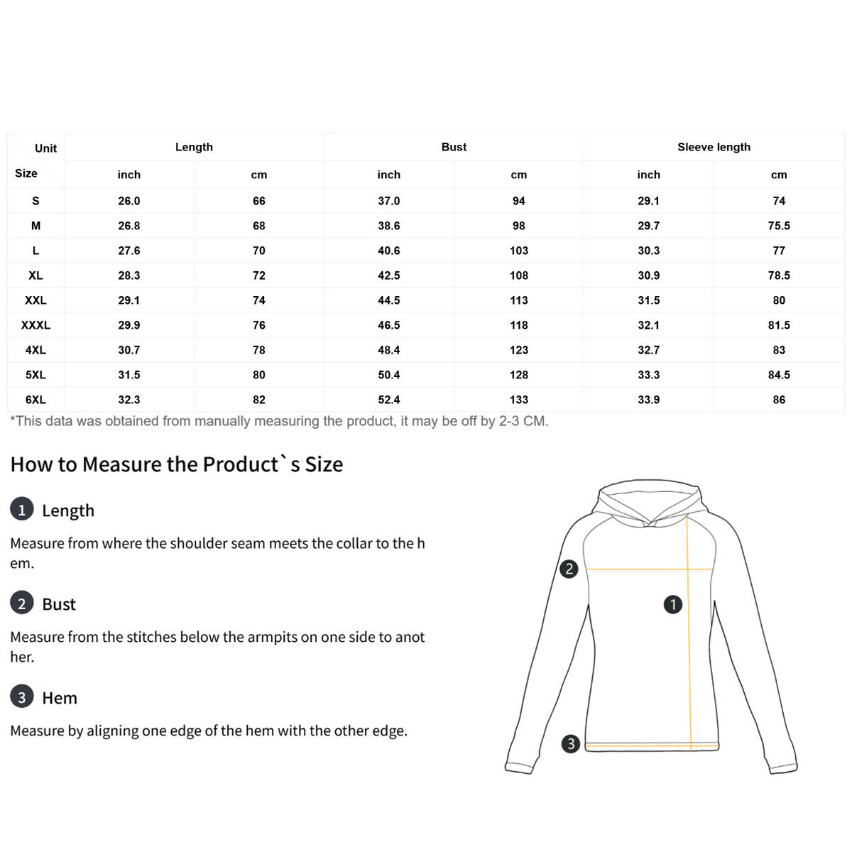 Saltline Voyager UPF 50+ sun hoodie size and measurement guide