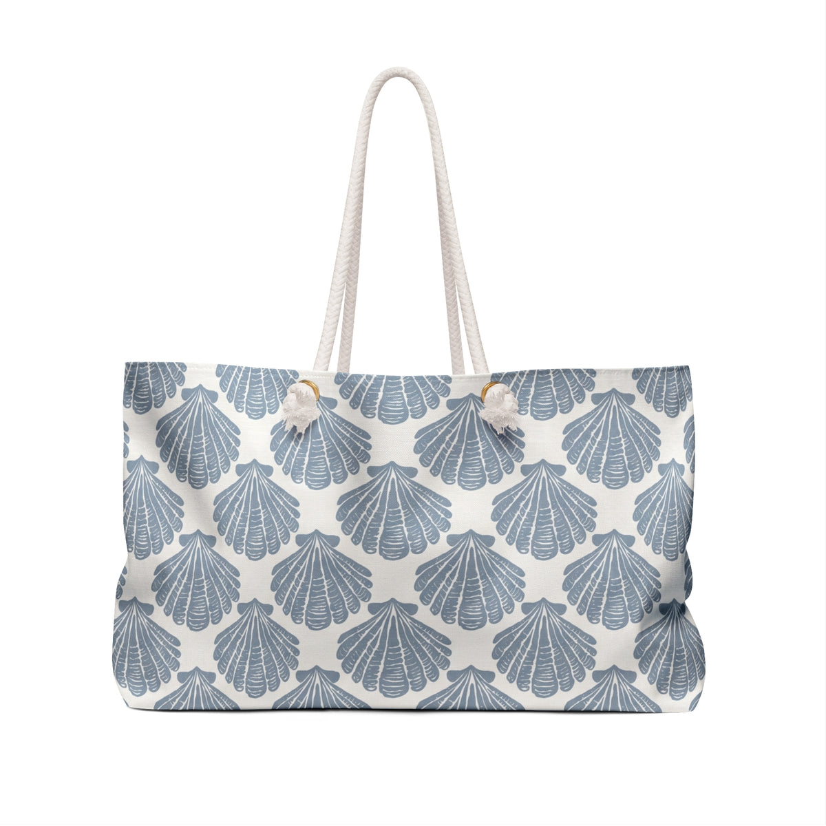 Classic Scallop 24 × 13 inch weekender tote with a line of blue scallop shells — product photo 2