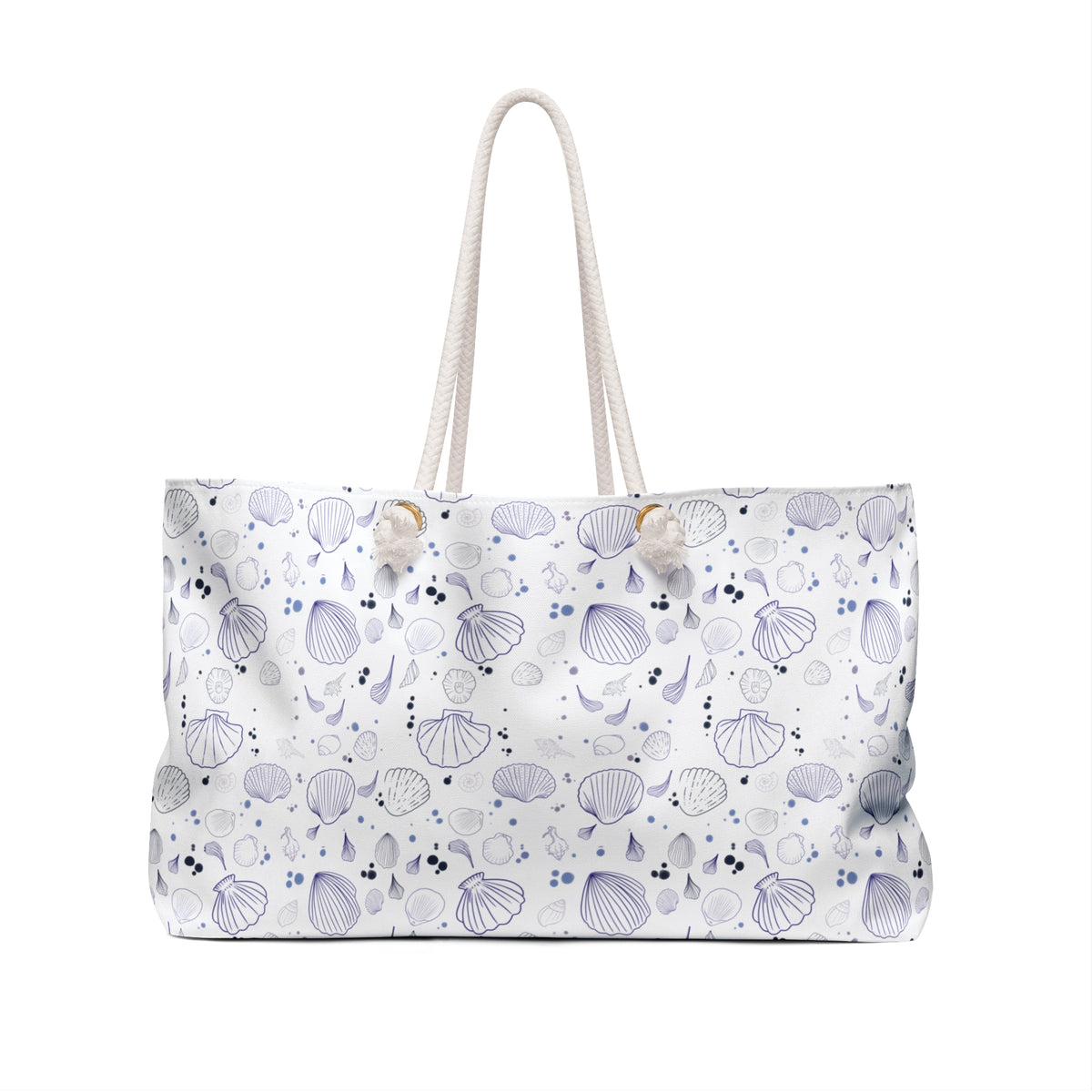 Shell Seeker 24 × 13 inch weekender tote with blue and lavender shells — product photo 2