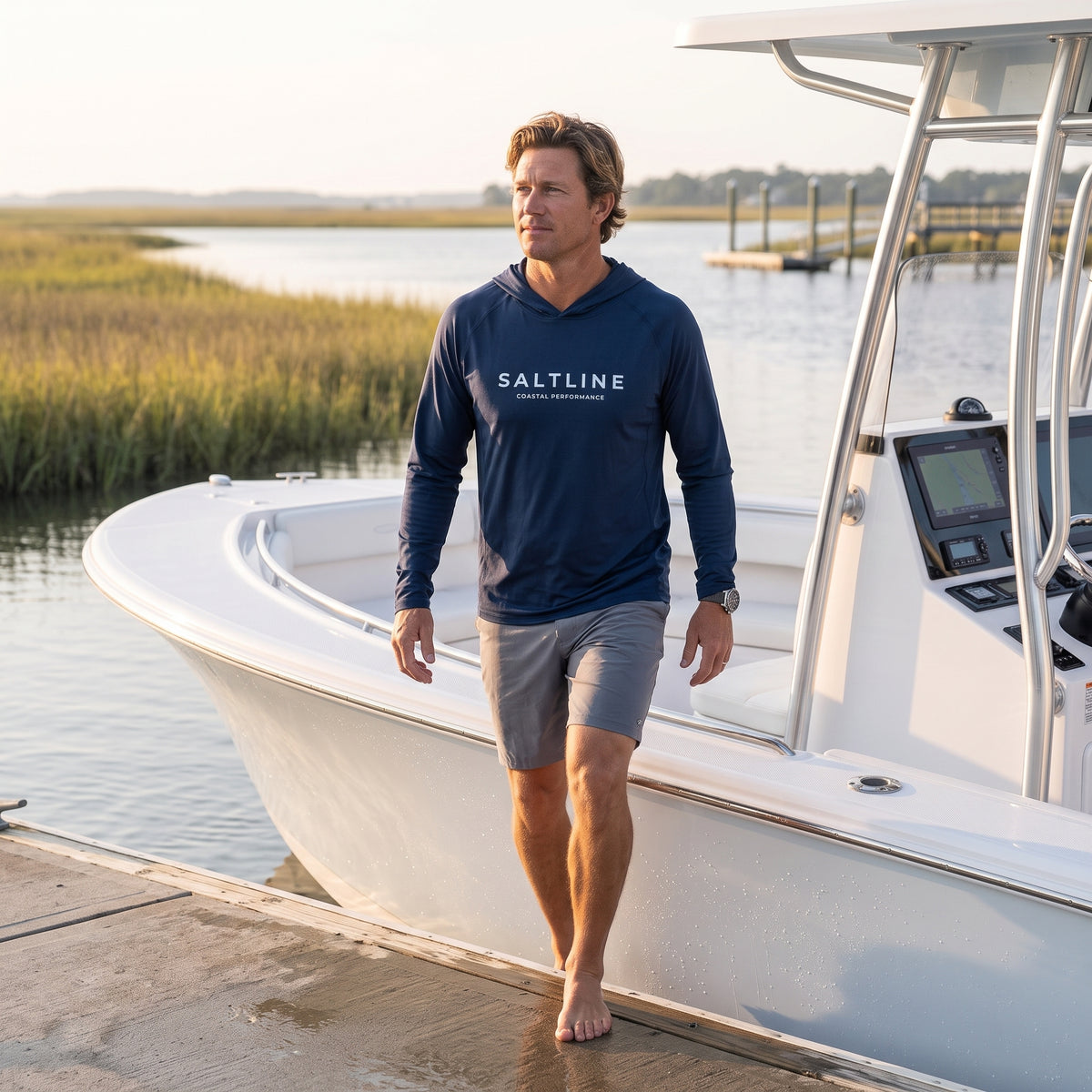 Saltline Deep Atlantic UPF 50+ sun hoodie lifestyle image